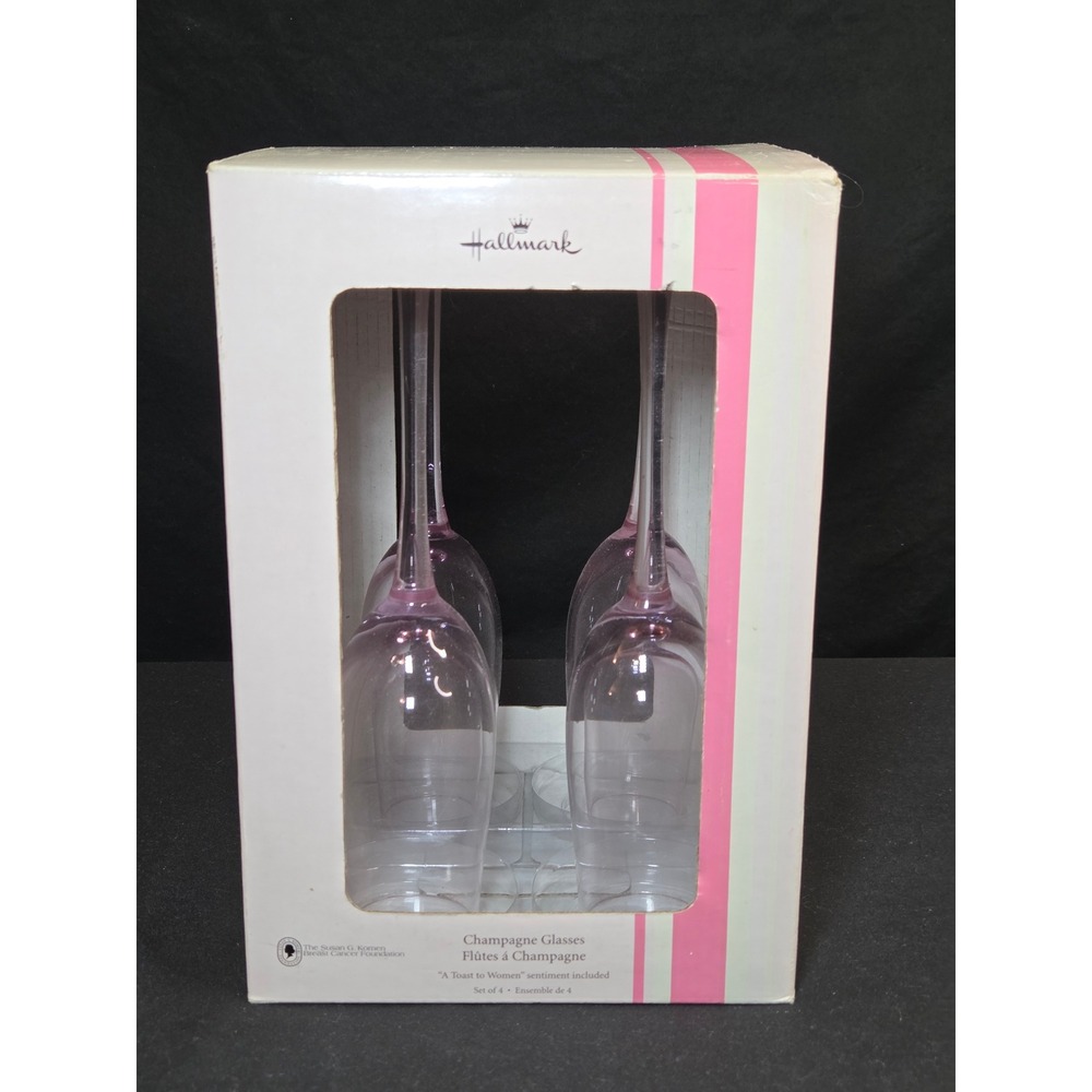 Hallmark Pink Champagne Flutes Set of 4 Susan G Komen Breast Cancer Foundation‎